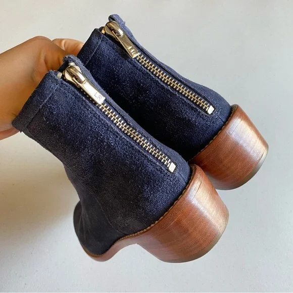 Loeffler Randall Size 6 Navy Blue Suede Leather Almond Toe Zip-up Ankle Bootie - Picture 3 of 7